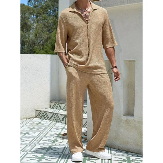 Men's Casual Cotton 2-Piece Set: Stylish Shirts and Pants Set
