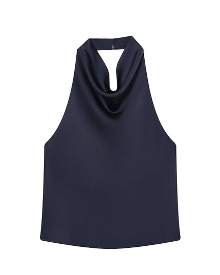 Satin Women's Halter Backless Sleeveless Blouse
