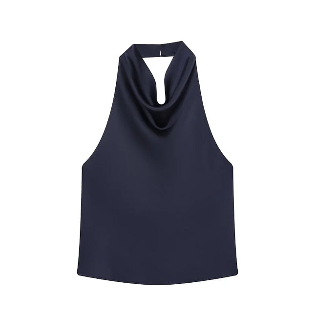 Satin Women's Halter Backless Sleeveless Blouse