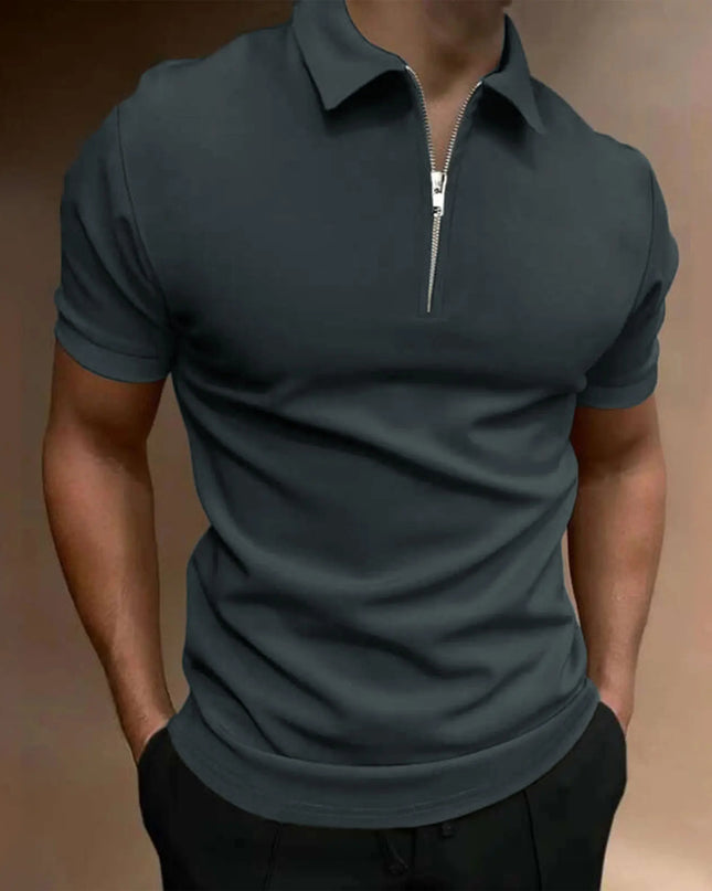Men's Short-Sleeved Polo T-Shirt with Zipper
