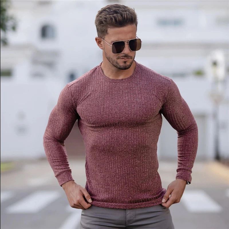 Slim Fit Men's Ribbed Knit Casual Sweater
