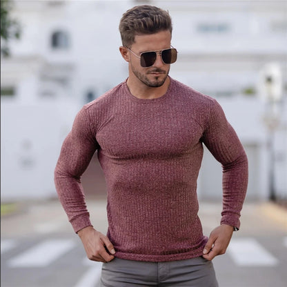 Slim Fit Men's Ribbed Knit Casual Sweater
