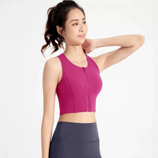 Women's Vest with Front Zipper and Built-In Fixed Cups