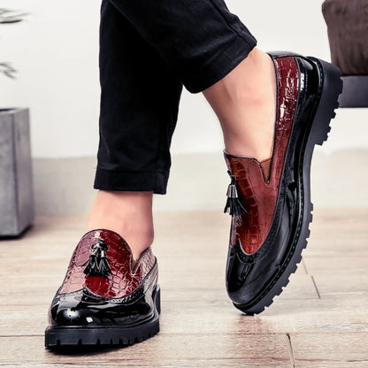 Men's Casual Slip-On Shoes - Crocodile Print Genuine Leather Loafers
