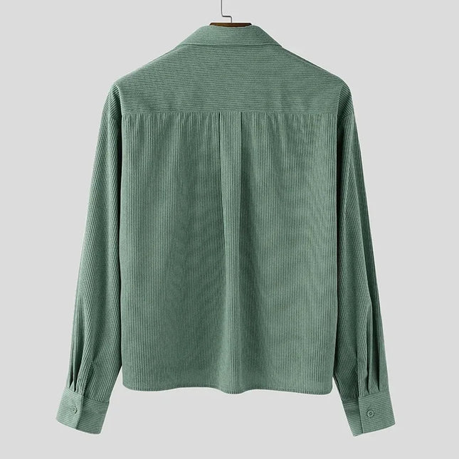 Men's Corduroy Casual Turn-Down Collar Button-Down Shirt