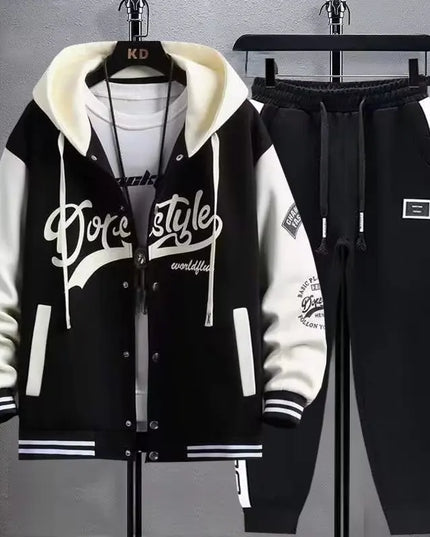 Men's Graphic Hooded Jacket and Sweatpants Two-Piece Set