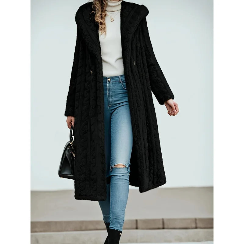 Women's Warm Long Coat with Hood - Slim Fit, Long Sleeve Casual Outerwear