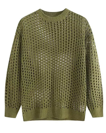 Vintage Men’s Loose-Knit Sweater with Hollow-Out Details