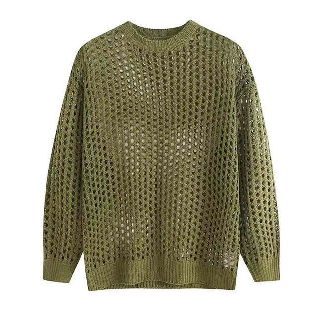 Vintage Men’s Loose-Knit Sweater with Hollow-Out Details