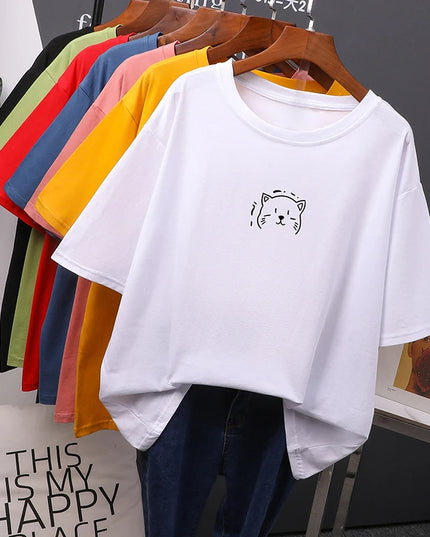 Women's Oversized Cotton T-Shirt - Soft Loose Casual Tee by Hirsionsan