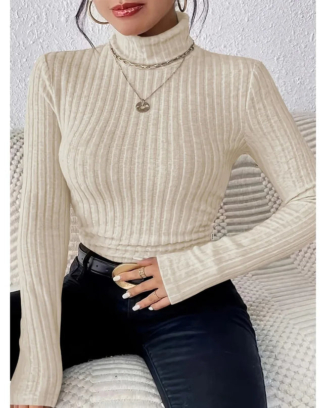 Women’s Long Sleeve Slim Fit Stretch Knitted Ribbed Sweater