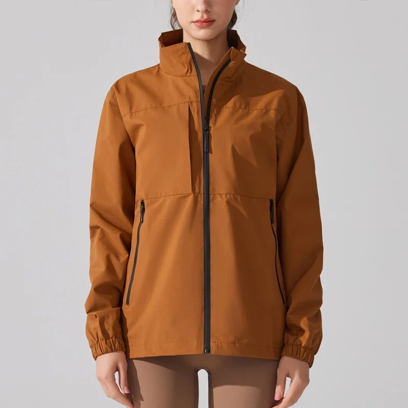 Women's Waterproof Rain Jacket with Stand Collar - Lightweight, Full Zipper