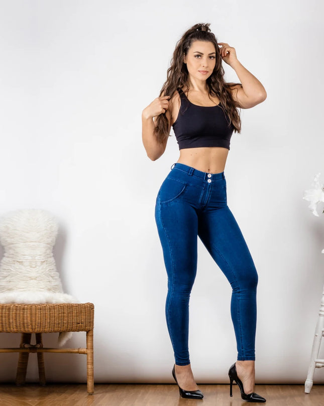 Mid Rise Super Stretch Straight Leg Jeans