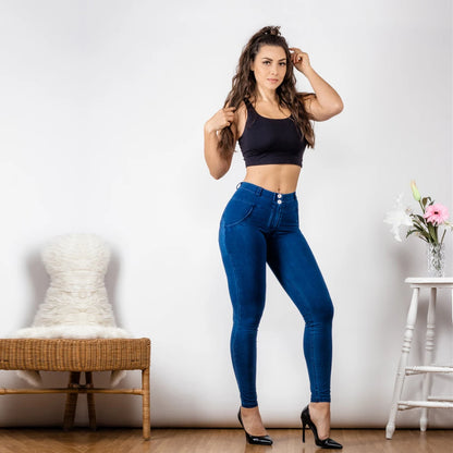 Mid Rise Super Stretch Straight Leg Jeans