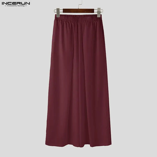 Incerun Men's Casual Wide-Leg Pants with Elastic Waist