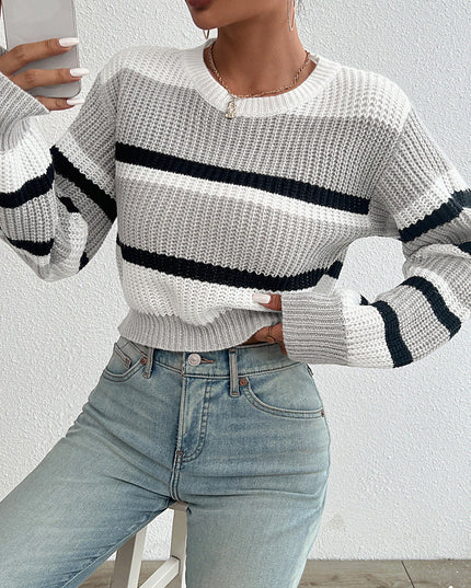 Women's Loose-Fit Acrylic Knit Long Sleeve Round Neck Sweater