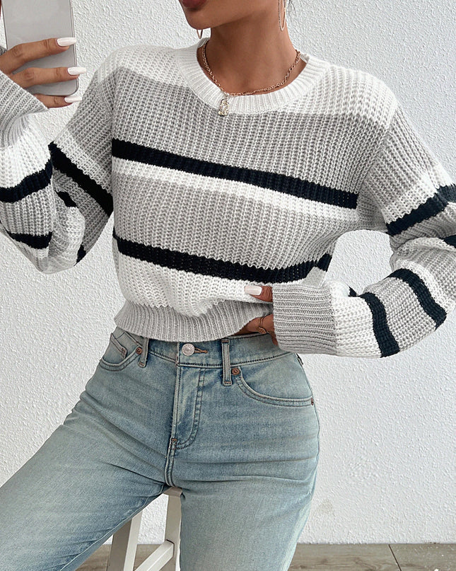 Women's Loose-Fit Acrylic Knit Long Sleeve Round Neck Sweater