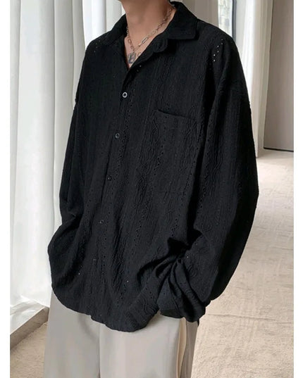 Men's Lapel Mesh Long-Sleeved Shirt