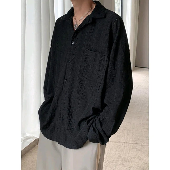 Men's Lapel Mesh Long-Sleeved Shirt