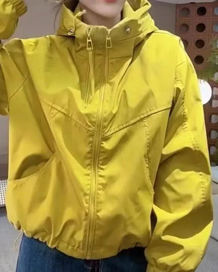 Women's Hooded Short Jacket with Double Zipper - Loose Fit