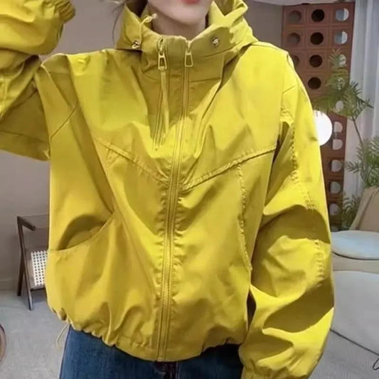 Women's Hooded Short Jacket with Double Zipper - Loose Fit