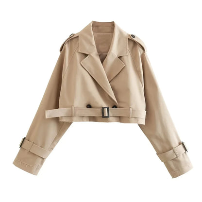 Women's Cropped Trench Coat with Belt