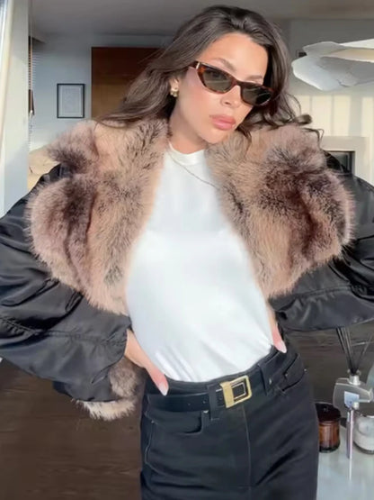 Women's Casual Jacket with Lapel and Fur Collar