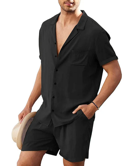 Men's Cotton Two-Piece Shirt and Shorts Set
