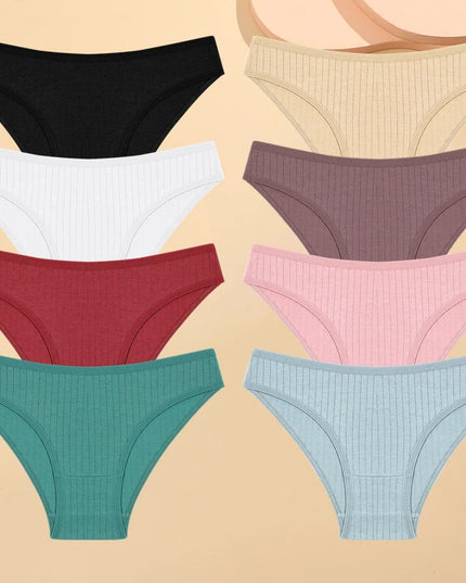 Set of 8 Cotton Striped Low-Rise Stretchy Panties for Women