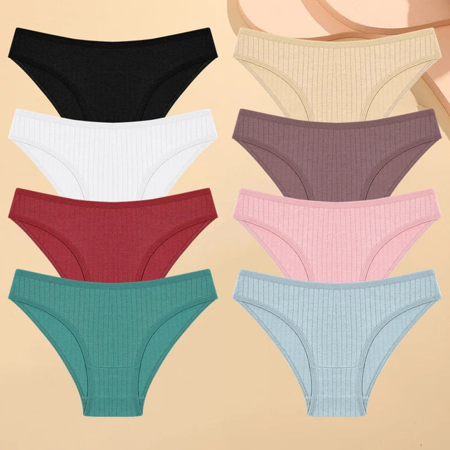 Set of 8 Cotton Striped Low-Rise Stretchy Panties for Women