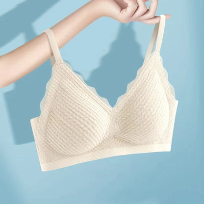 Lace-Trimmed Women's Seamless Non-Slip Bra - Thin Style without Steel Rings