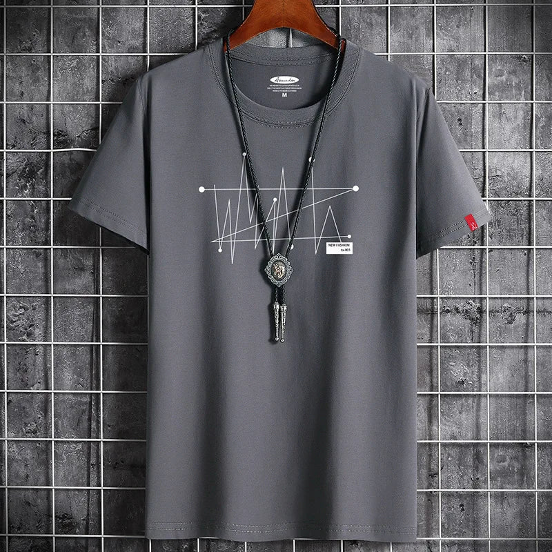 Men's Patterned T-Shirt - Loose Fit, 100% Cotton