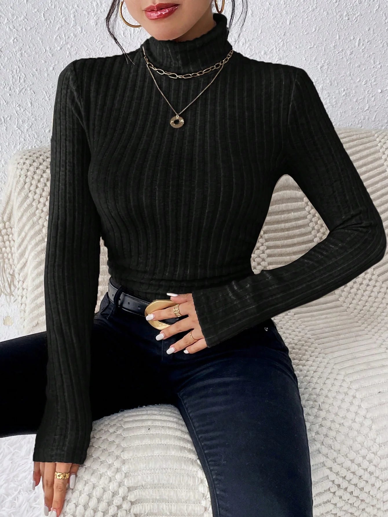 Women’s Long Sleeve Slim Fit Stretch Knitted Sweater