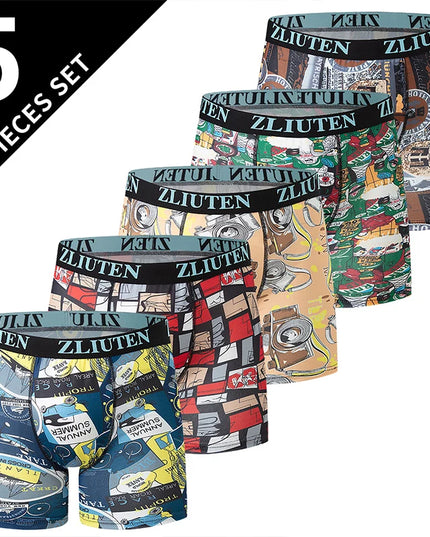 Men’s Animated-Print Boxer Briefs, 5-Pack