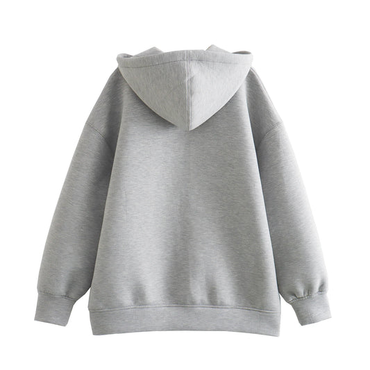 Women's Zipper Hoodie Jacket – Loose Fit Casual Zip-Up