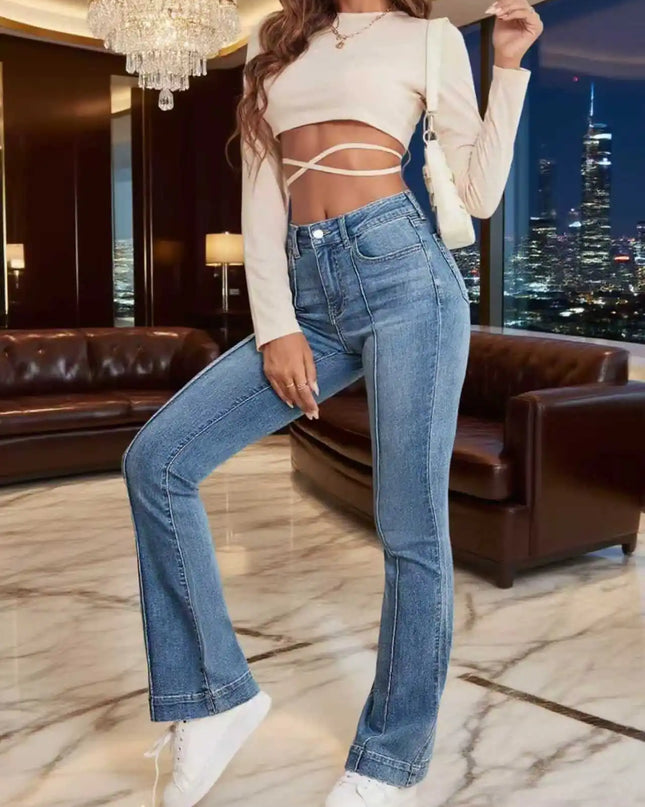Stretch Women's Flared Jeans with Seam Detail