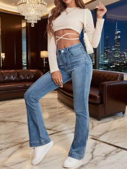 Stretch Women's Flared Jeans with Seam Detail