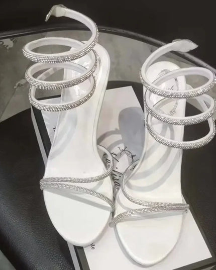 Eilyken Crystal Stiletto High Heels with Open Toe and Ankle Strap