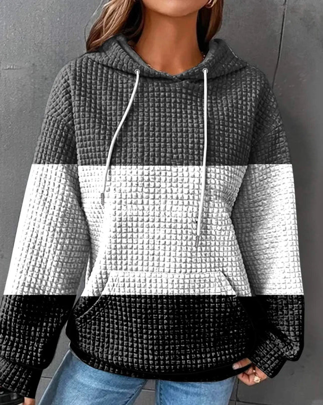 Oversized Women's Hoodie Sweatshirt with Waffle Knit