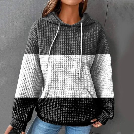 Oversized Women's Hoodie Sweatshirt with Waffle Knit