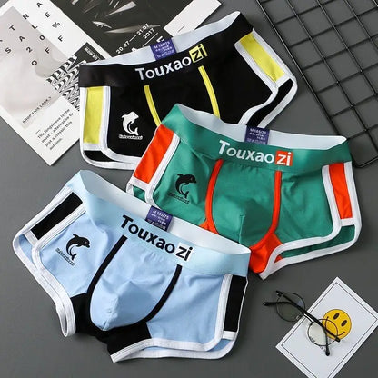 Men's Cotton Boxer Briefs - 3 Pack Underwear with Dolphin Print