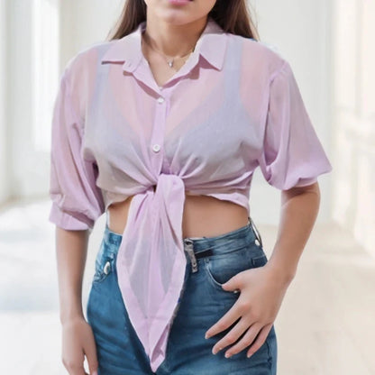 Women’s Casual Loose Tied Waist Half-Sleeve Blouse