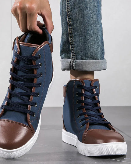 Men's Faux Leather Sneakers – Thick Sole, Non-Slip High-Top Shoes