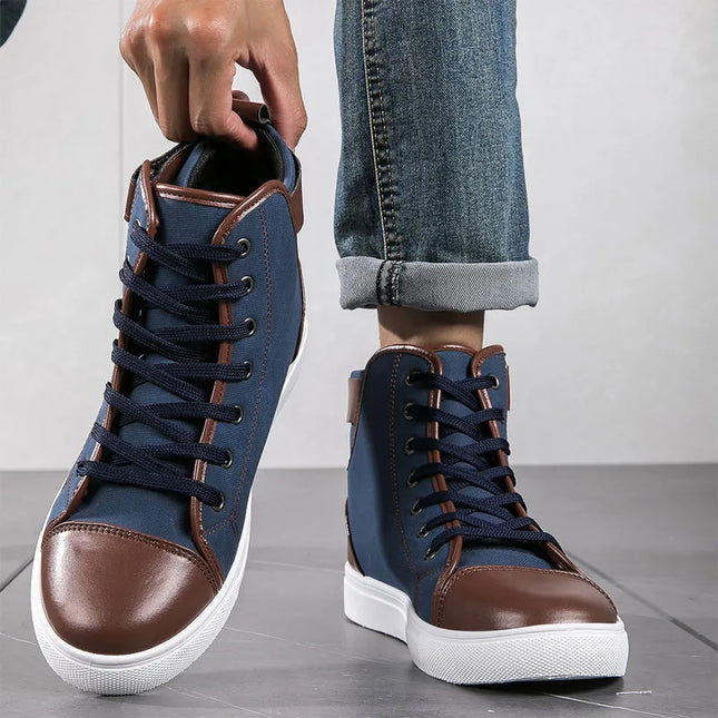 Men's Faux Leather Sneakers – Thick Sole, Non-Slip High-Top Shoes