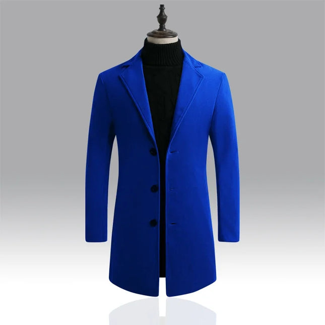 Mens Slim Fit Long Cotton Wool Blend Windbreaker Coat - Various Colors