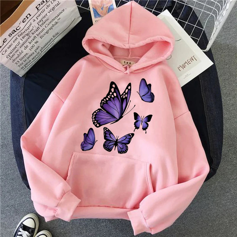 Women's Butterfly Pattern Printed Hoodie Sweater