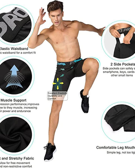 Men's Workout Compression Shorts with Side Pocket
