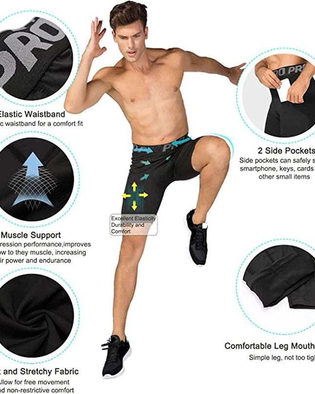 Men's Workout Compression Shorts with Side Pocket