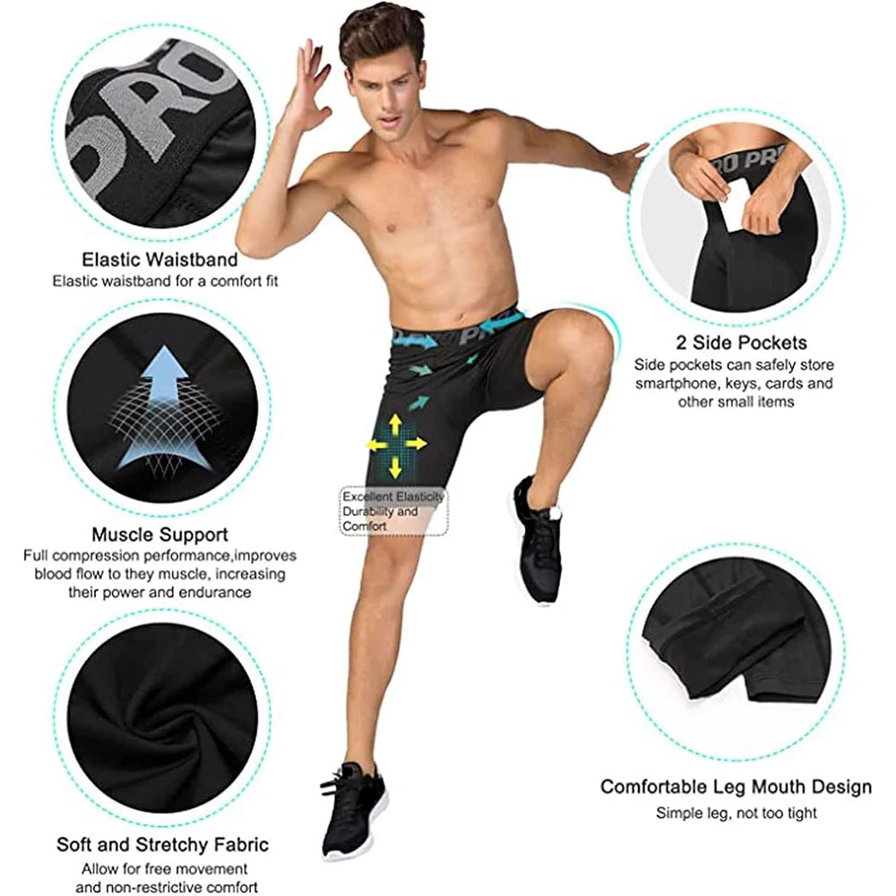 Men's Workout Compression Shorts with Side Pocket