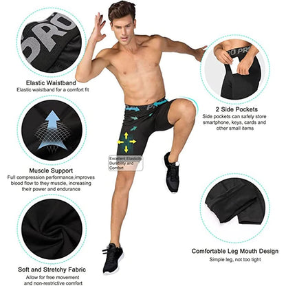 Men's Workout Compression Shorts with Side Pocket